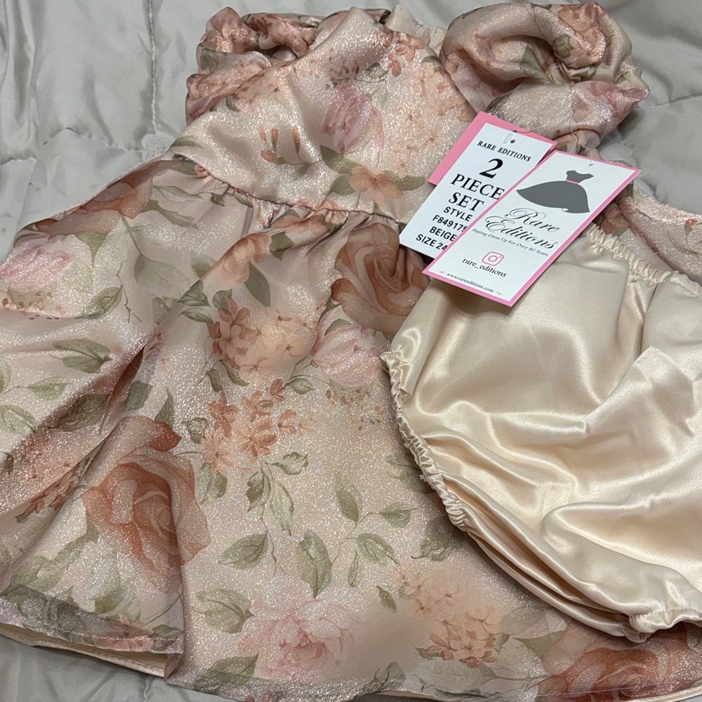 Brand New Rare Editions Pink and Cream Floral Dress Easter size 24 months - Picture 3 of 9